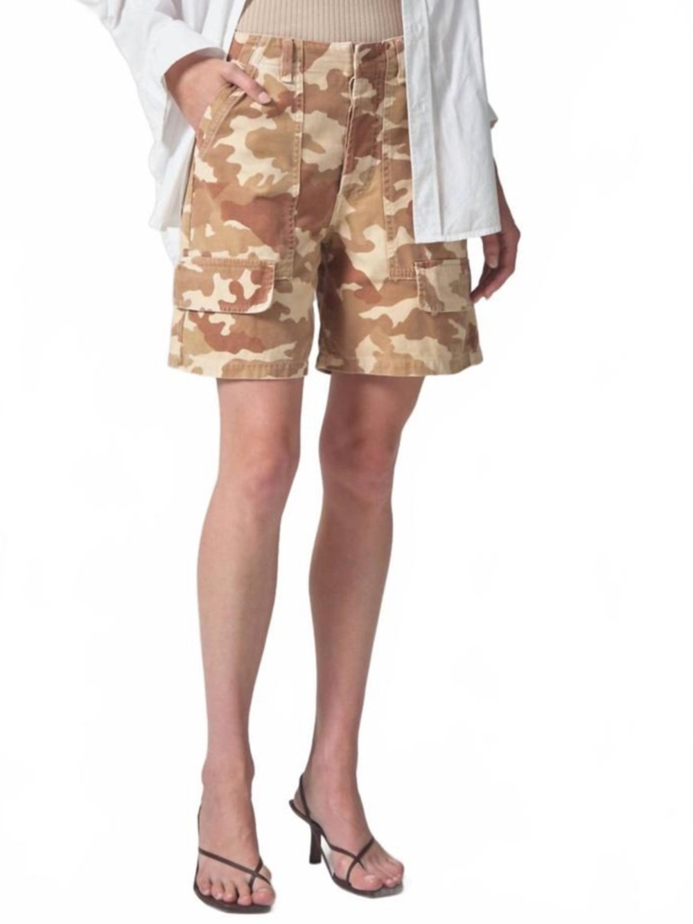 Citizens Of Humanity Tan/Brown Camo Cargo Shorts, Size 24, NWT